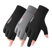 男女春夏季 防滑开车钓鱼运动二指手套男 户外防晒半指冰丝骑行薄款