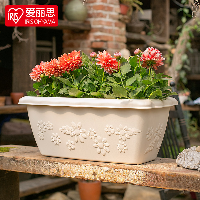 爱丽思IRIS 日本加厚 个性凸纹塑料大号长方形花盆栽花盆阳台种菜
