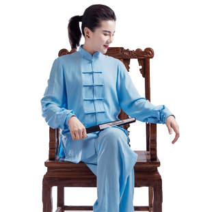 夏季太极服 柔软棉麻 男女中国风武术练功服 陈英短袖太极拳服装