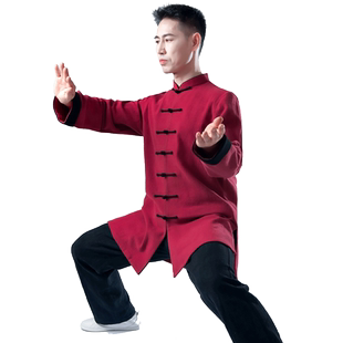 秋冬季太极服 男女加厚亚麻棉麻陈英中国风武术练功服太极拳服装