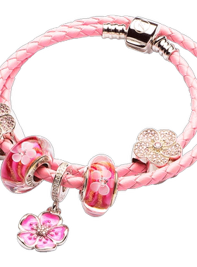 ATHENAIE925银ins风粉色皮绳串珠串饰DIY手链七夕情人节手链女款