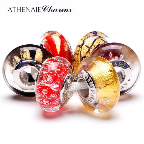 athenaie炫彩金箔银芯情侣琉璃珠