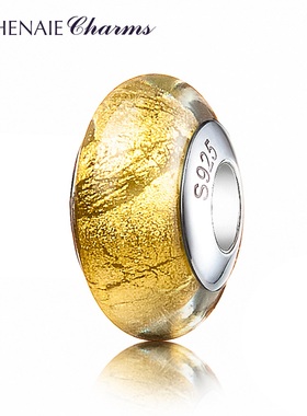 ATHENAIE意大利MuranoGlass 925银管 24kt金箔charms琉璃转运珠