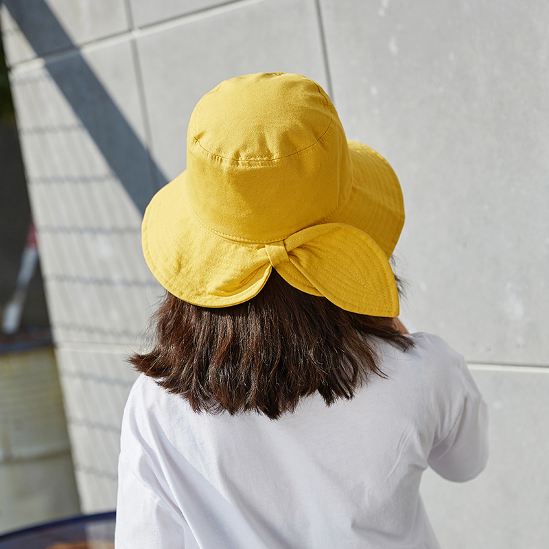 网红渔夫帽女蝴蝶结日系韩版百搭黄色休闲时尚文艺帽子女薄款春夏