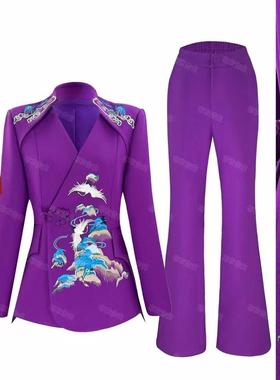 25330-2025秋季新中式国风千里江山刺绣图气质显瘦套装女