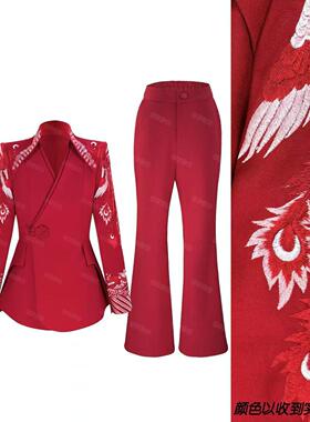 2579-2025秋季新款中式凤凰刺绣修身显瘦气质套装女