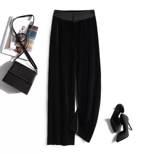 25177-2025新季新款中式国风拼接设计丝绒阔腿裤