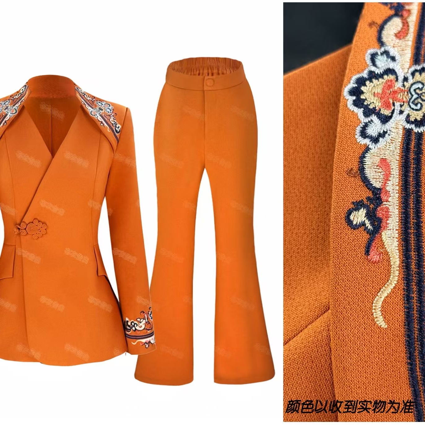 25316-春款高级感肩部刺绣国风西服套装春秋设计感气质,女装/女士精品,时尚套装,淘宝优惠券,粉丝福利购,淘宝优惠卷