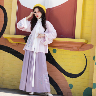 【紫藤】笙弦纪原创汉服秋冬日常明制竖领对襟直袖短衫一片式褶裙