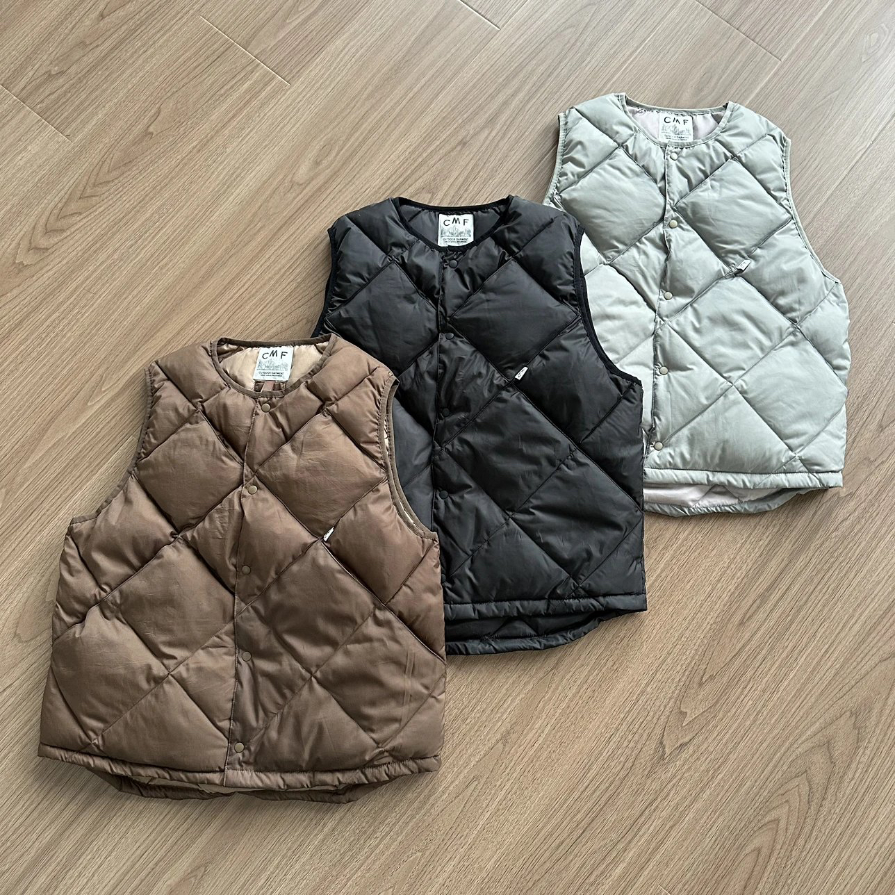 日系COMFY城市机能户外菱形格宽松廓形无领内胆羽绒马甲背心外套