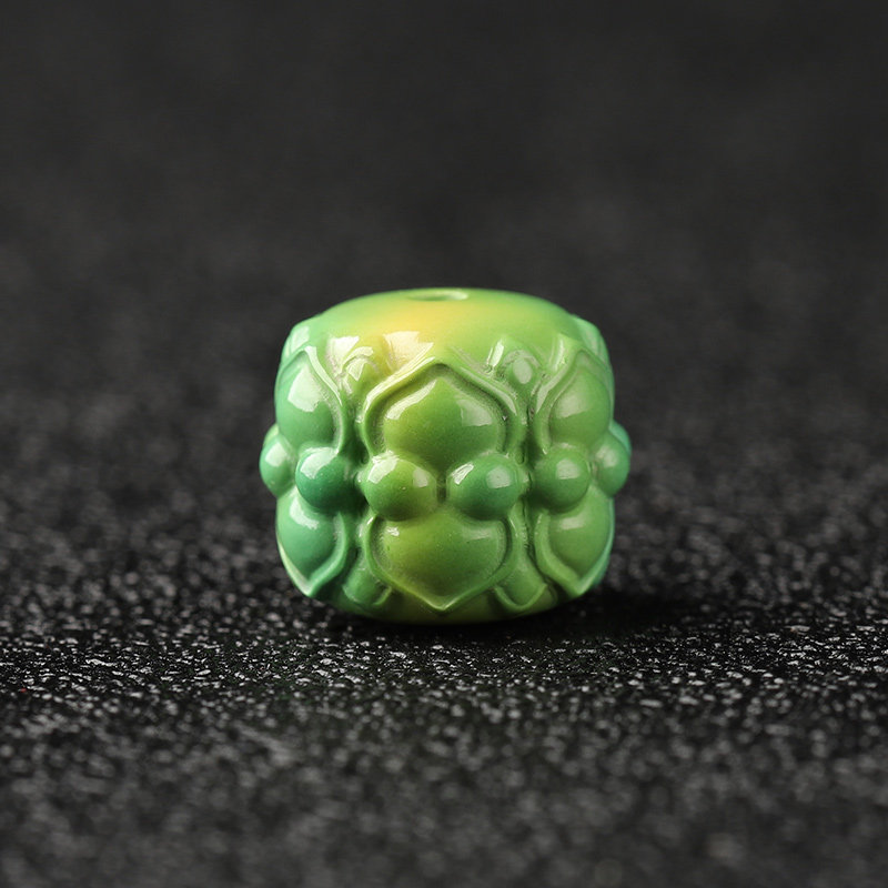 湖北绿松石菜籽黄并蒂莲雕刻莲花珠背云佛珠金刚星月手串配饰隔珠