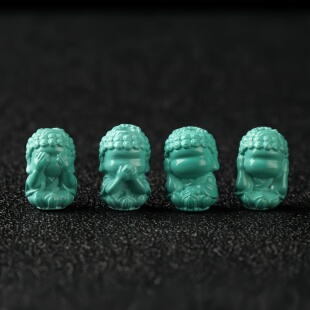 湖北绿松石宝宝佛不看不听不说不闻精工腰珠背云天地孔手串配饰