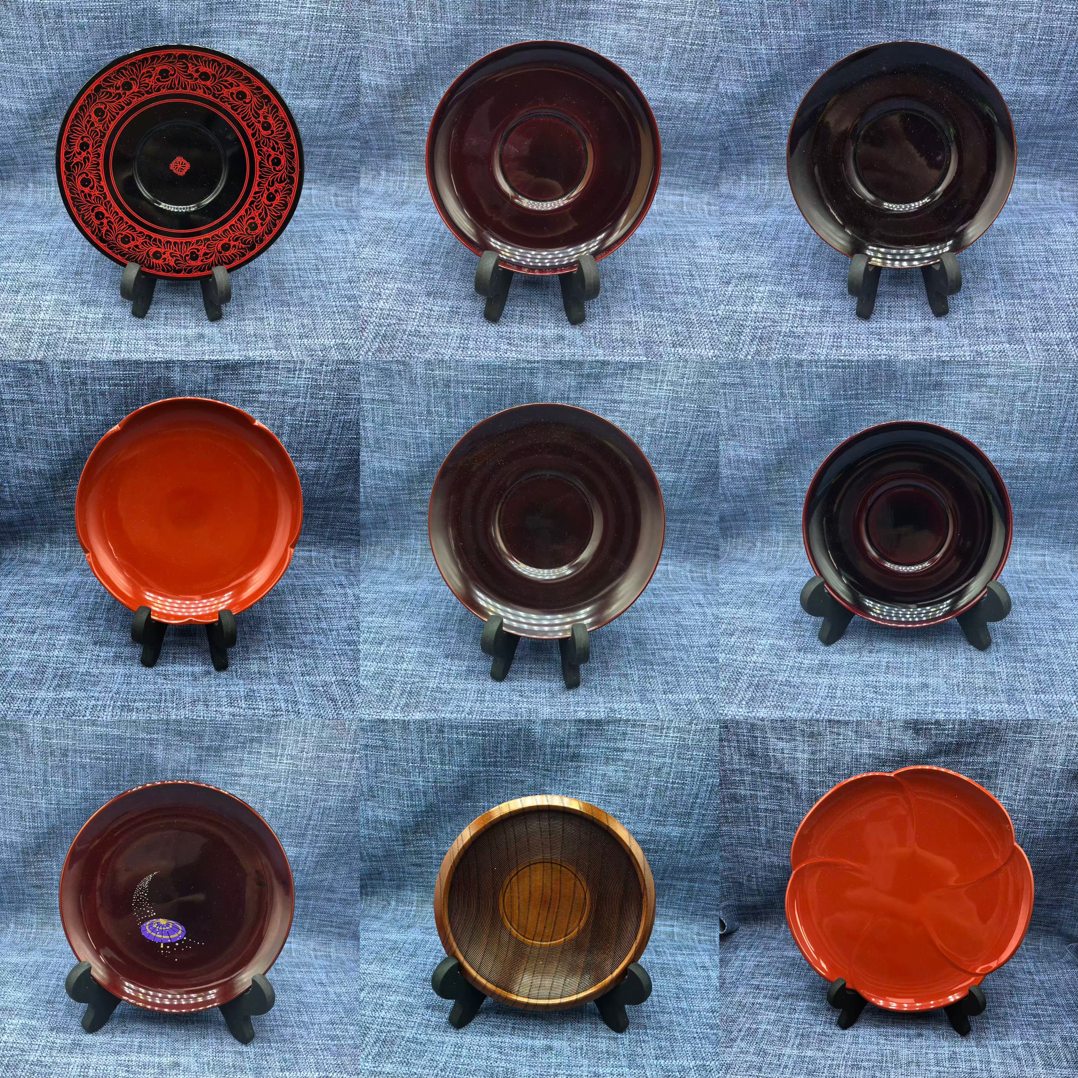 日本进口木质漆器花器 日式漆盘老物件收藏品摆件