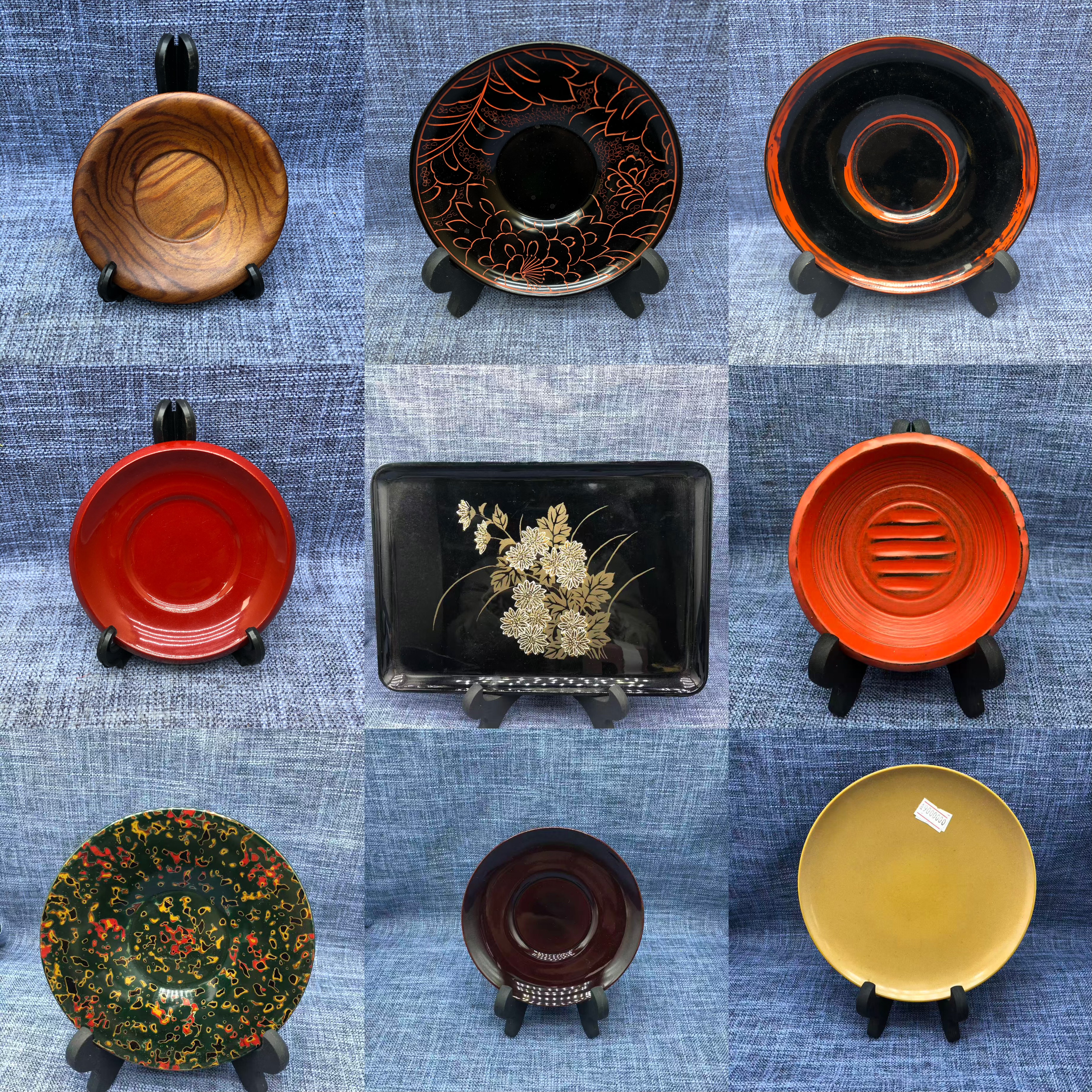 日本进口木质漆器花器日式漆盘老物件收藏品摆件