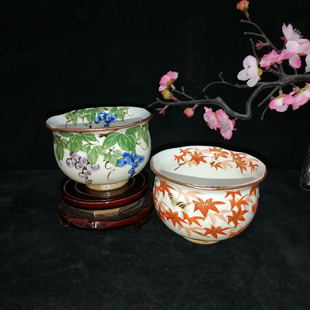 日本京都清水烧名家森俊山作花紀行茶吞 日式陶制茶具茶杯