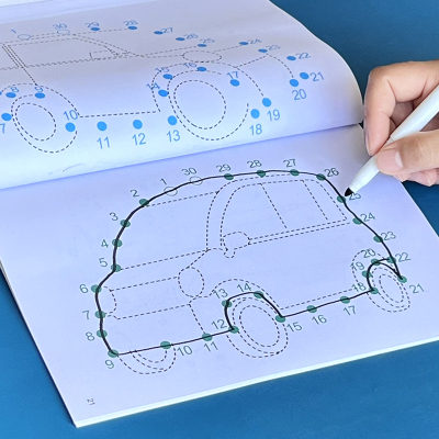 数字连线画幼儿园男孩儿童专注力控笔训练汽车工程车描线涂鸦绘本