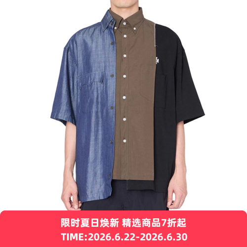 kolor Blouse 牛仔拼接短袖衬衫