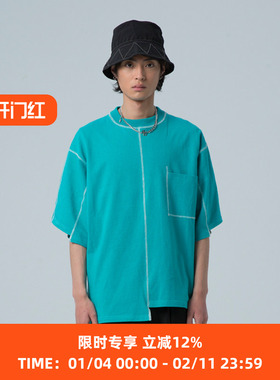 endlessness 错层对拼短袖TEE 圆领男女短袖T恤