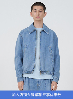 YOKE BLEACHED DENIM FRONT ZIP BLOUSON 复古石洗拉链牛仔夹克