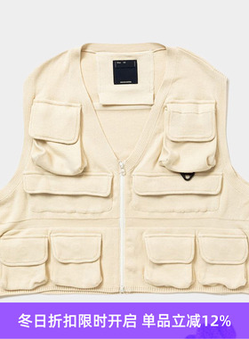 meanswhile Cotton Knit Luggage Vest天竺棉针织V领拉链钓鱼马甲