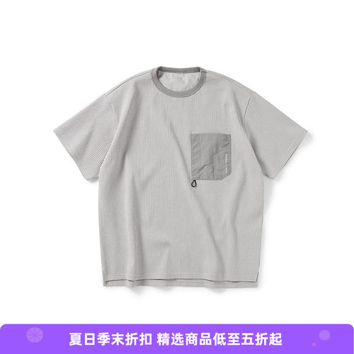 WHEELS and WIND 男式SOLOTEX华夫格机能性宽松口袋圆领短袖T恤