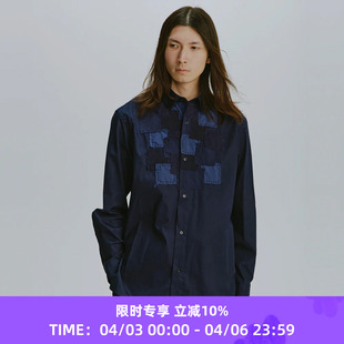 Tux Collar Regular 古布拼接蓝染长袖 衬衫 Shirket KUON