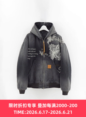 KHOKI Vintage effect embroidered 复古水洗拼接刺绣外套