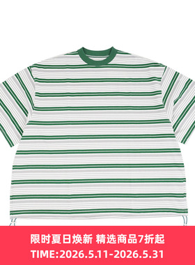 is-ness Border Balloon T-Shirt 条纹宽松气球圆领短袖T恤
