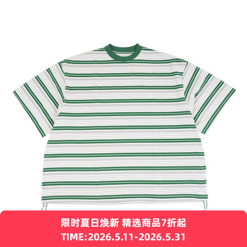is-ness Border Balloon T-Shirt 条纹宽松气球圆领短袖T恤