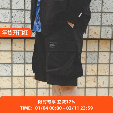 PRIMEE 黑色系列机能工装短裤 大口袋宽松短裤 Cityboy休闲短裤