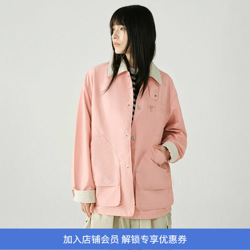 WHEELS and WIND 男女款防泼水猎装夹克 灯芯绒翻领拼接外套