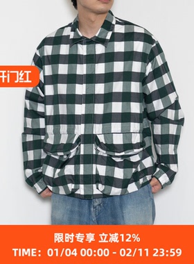 UNUSED Gingham checked jacket 超长棉编织立体口袋格子夹克外套