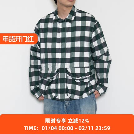 UNUSED Gingham checked jacket 超长棉编织立体口袋格子夹克外套