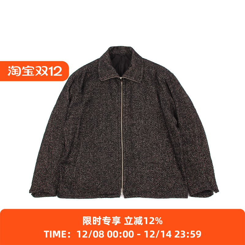 YOKE羊毛亚麻混纺拉链立领大衣