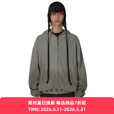ROA BEE Sun Faded Organic Waffle Zip 做旧水洗有机棉连帽卫衣