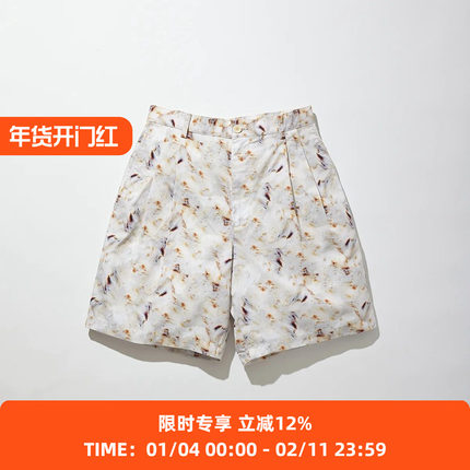 KUON Pleated Shorts 高密度编织奢华精梳棉贝壳印花短裤