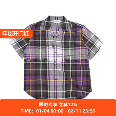 UNUSED流苏拼接格子短袖衬衫