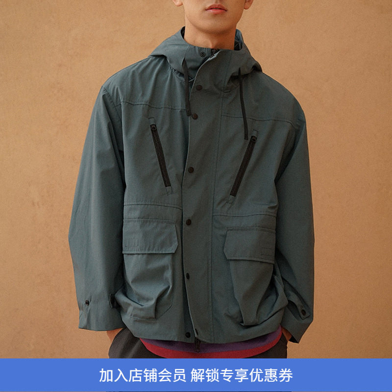 PRIMEE 机能性吸湿排汗休闲廓形连帽冲锋衣拉链夹克外套