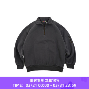 ZIP DYED PIGMENT 成衣染色宽松廓形半拉链套头卫衣 ness