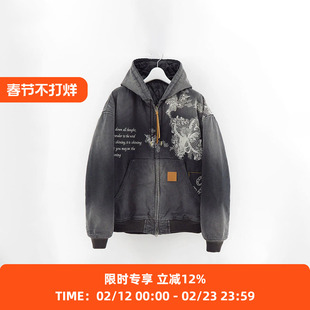 KHOKI Vintage effect embroidered 复古水洗拼接刺绣外套