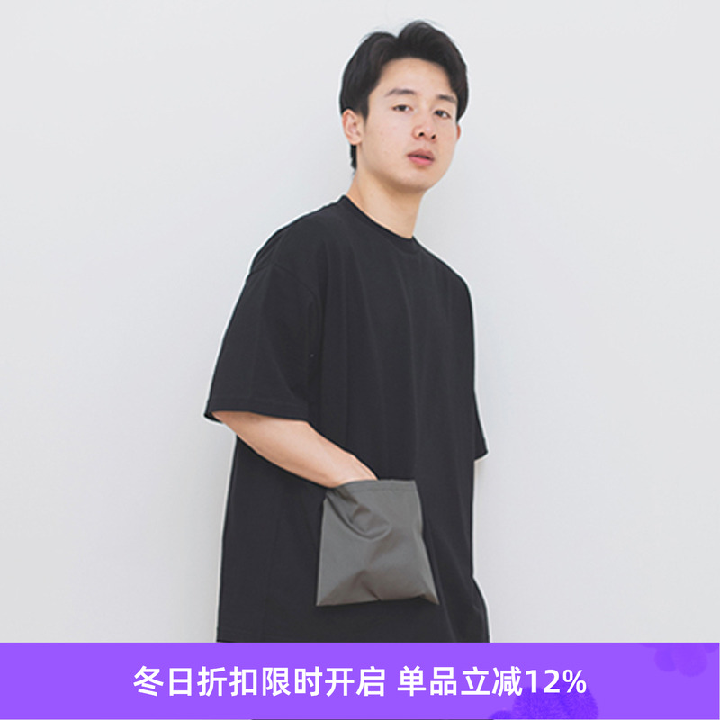 现货宽松拼色口袋短袖圆领t恤