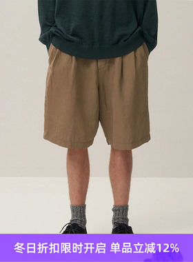 ATON COTTON LINEN VOILE TWO TUCKED 棉麻混纺系带宽松短裤