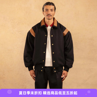 Drole De Monsieur Le Bomber 羊毛皮革拼接复古棒球夹克外套