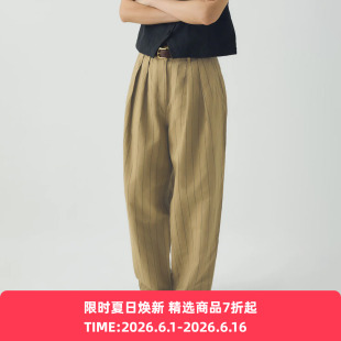 TOAST Pleat Front Stripe Cotton Linen 女装棉麻混纺条纹锥形裤