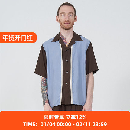 YOKE COLORBLOCK OPEN COLLAR SHIRT 混纺清凉感拼色休闲短袖衬衫