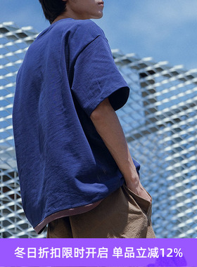 PRIMEE 拼色短袖圆领T恤 宽松男女TEE