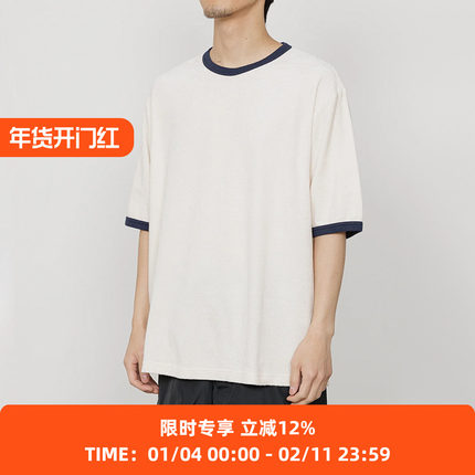 marka RINGER PILE TEE 有机棉毛巾撞色圆领短袖T恤