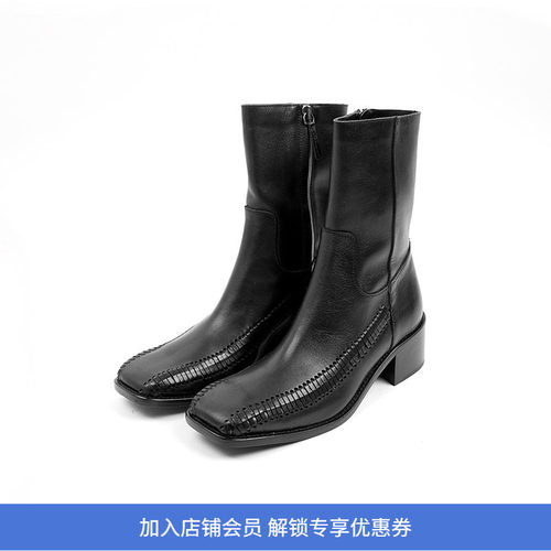 HEREU手工女式中筒牛皮靴