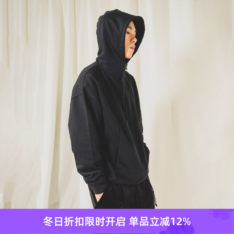 PRIMEE ELBOW PATCHED PULL OVER HOODY 工事风连帽卫衣 纯色帽衫