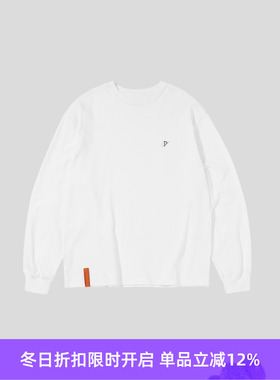 PRIMEE 水洗撞色印花宽松圆领长袖T恤